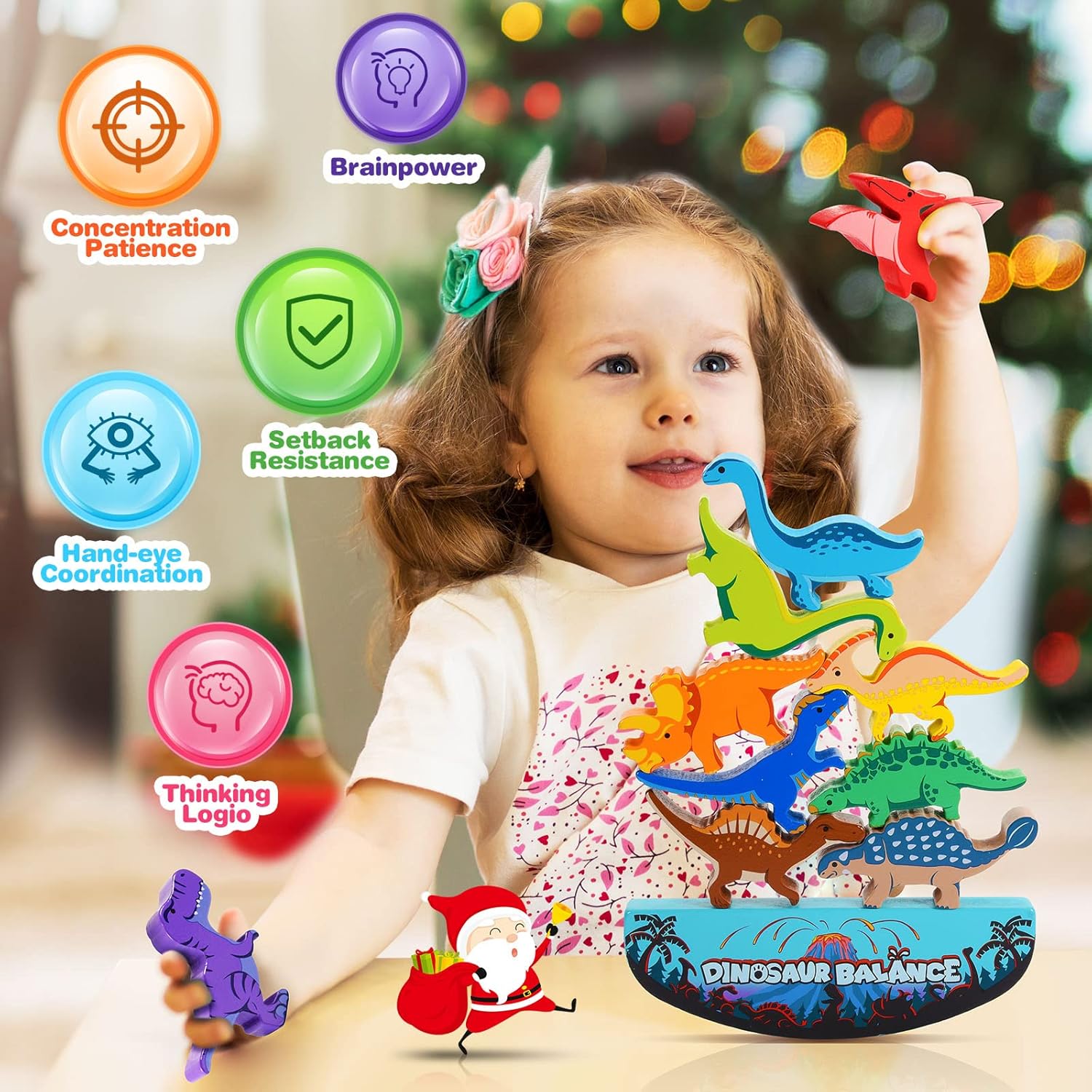 Dinosaur Toys for Kids 3-5: Wooden Stacking Montessori Toys for 3 4 5 6 7 8 Year Old Boys Girls Christmas Birthday Gifts for Kid Ages 4-8 Balance Competition Game for Family Stocking Stuffers