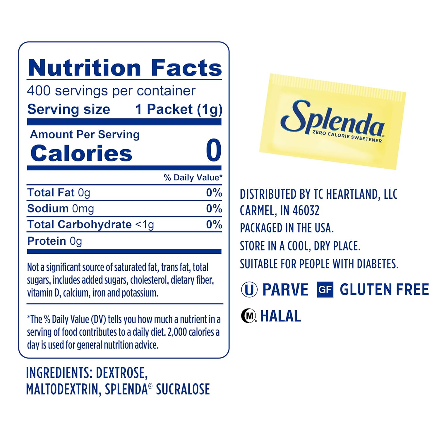 SPLENDA Zero Calorie Sweetener, 400 Count Packets