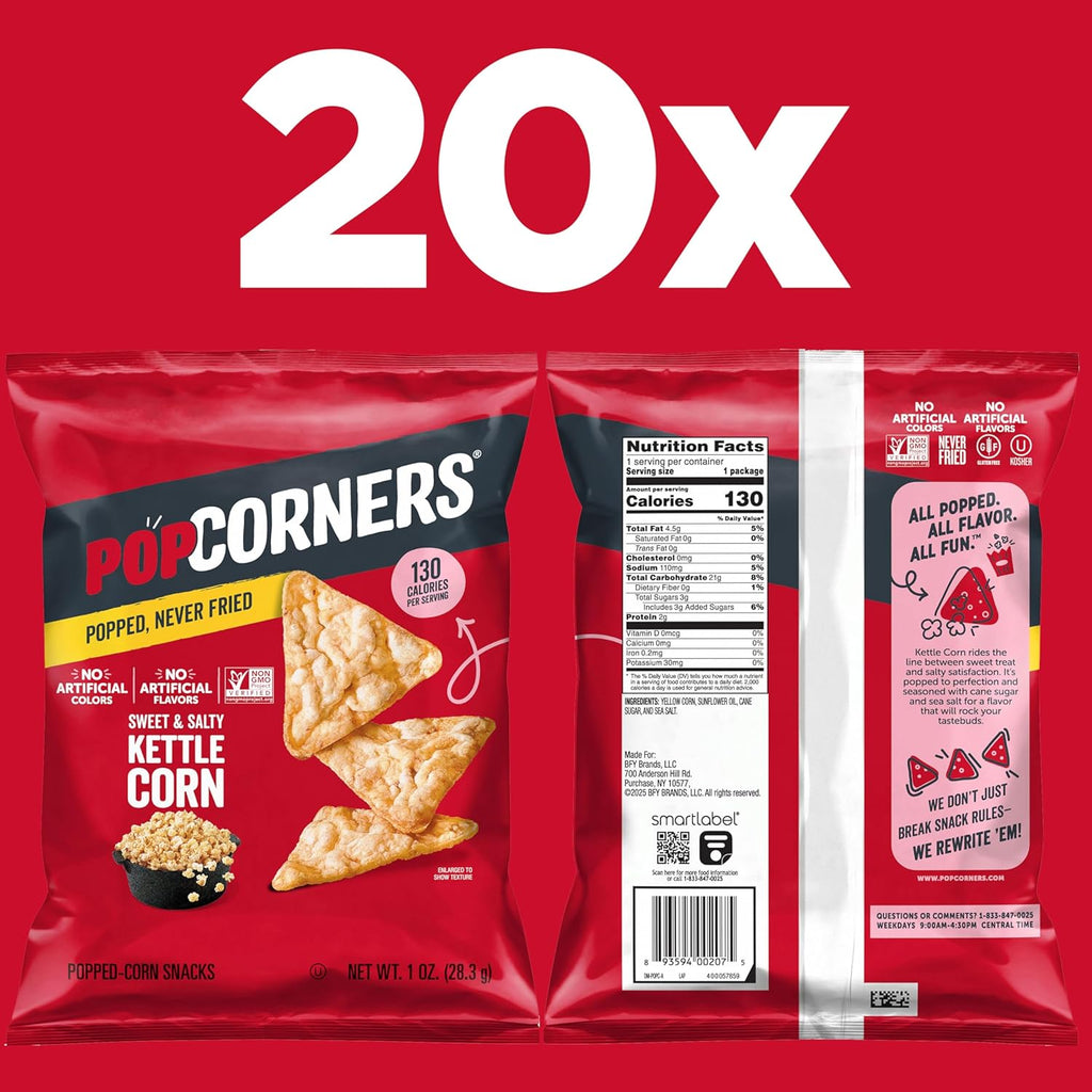 PopCorners Popped Corn Snacks, Kettle Corn, 1 Ounce (Pack of 20) (Packaging May Vary)