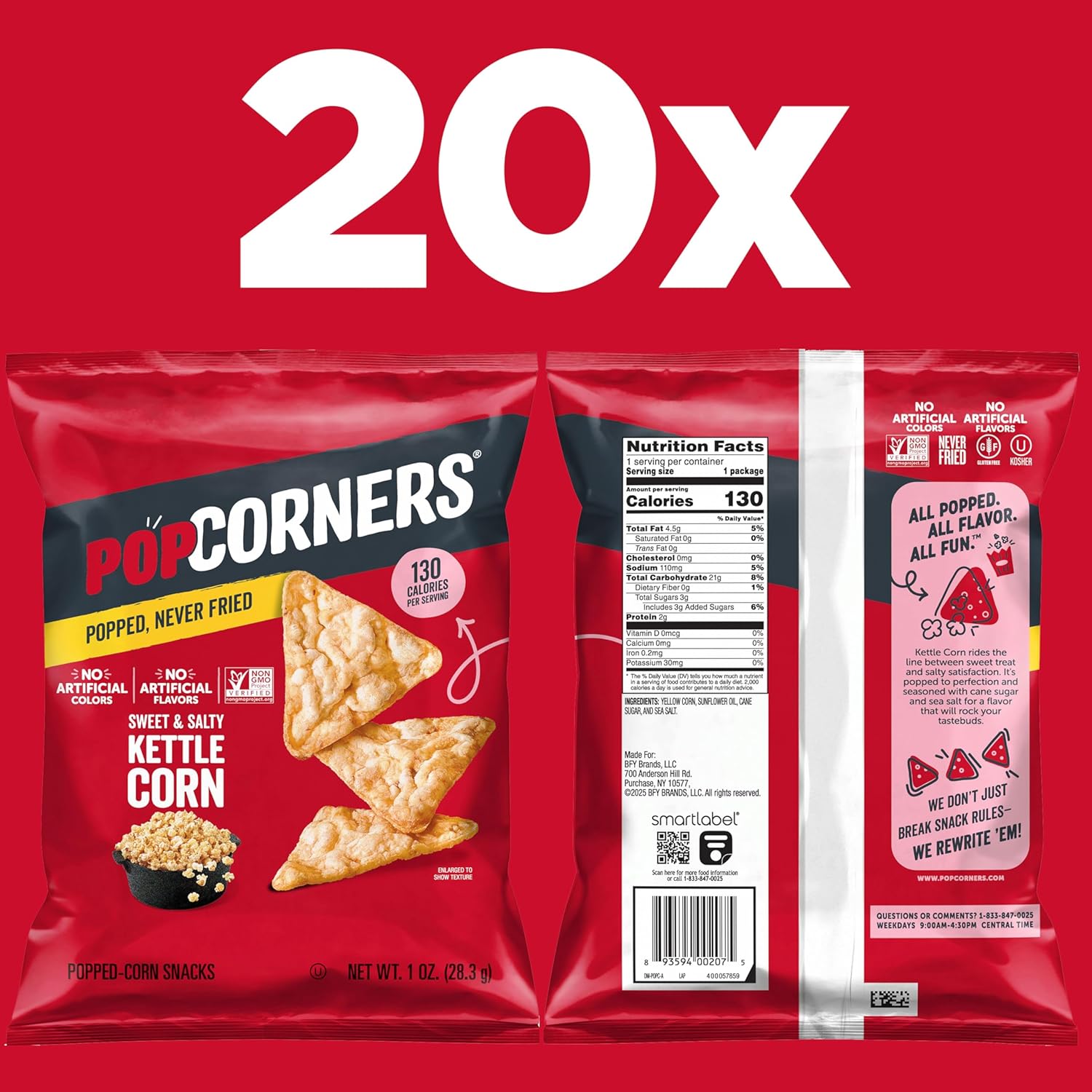 PopCorners Popped Corn Snacks, Kettle Corn, 1 Ounce (Pack of 20) (Packaging May Vary)