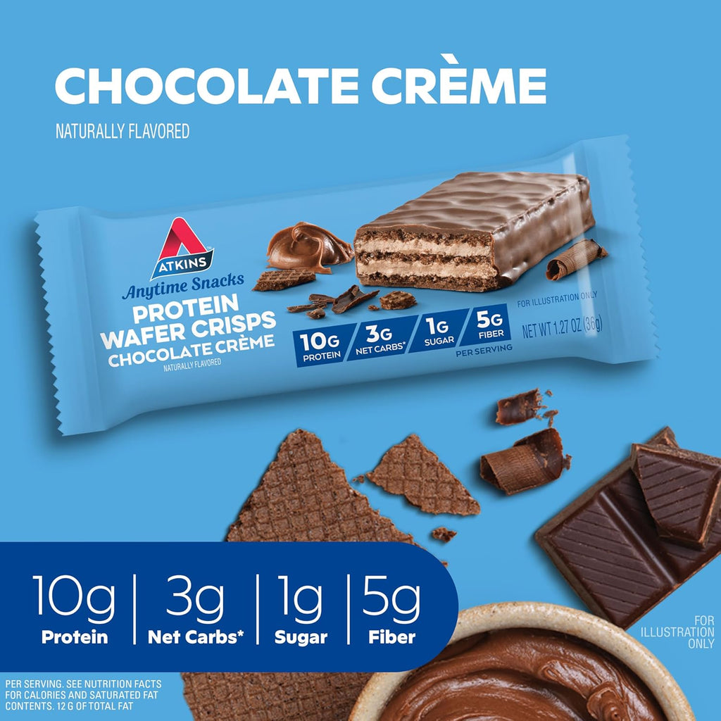 Atkins Chocolate Crème Protein Wafer Crisps, Protein Dessert, 4g Net Carb, 1g Sugar, High in Fiber, Keto Friendly, 5 Count