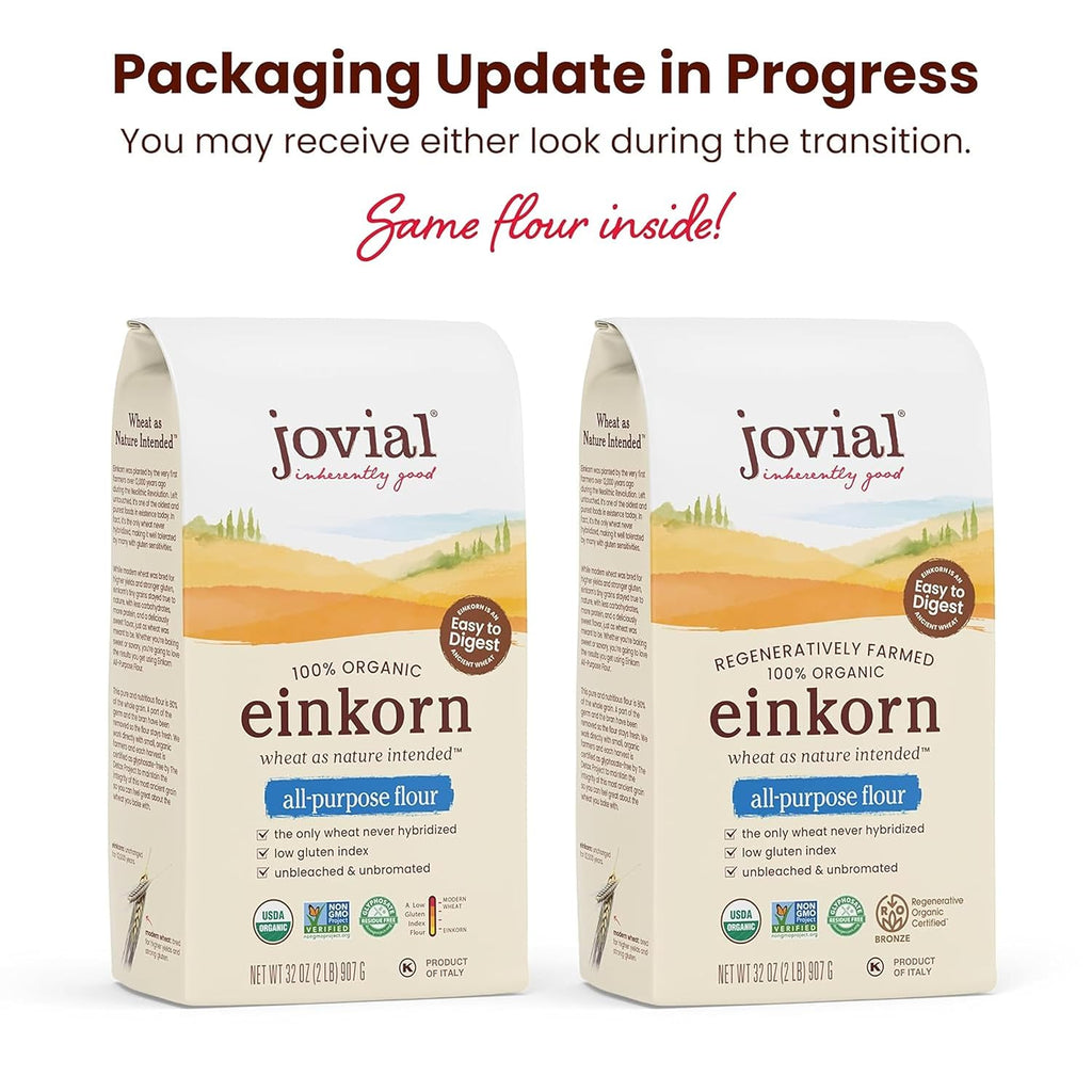 Jovial Organic Einkorn Unbleached All Purpose Flour - Bread Baking Flour for Sourdough, High Protein, Non-GMO, Organic Pizza & Pasta, European Italian, Glyphosate Free - 32 Oz