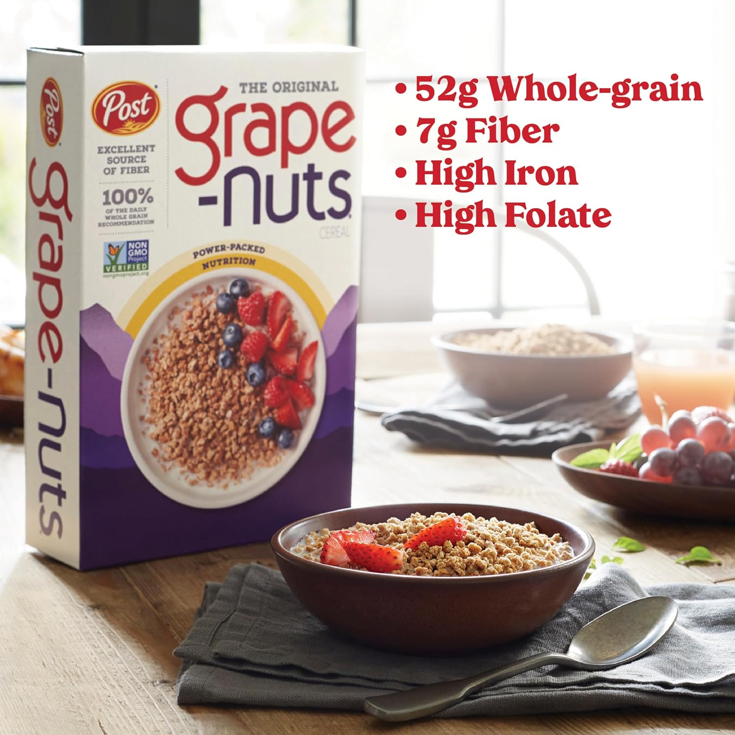 Grape-Nuts Original Cereal, Crunchy Whole Grain Wheat and Barley, Non-GMO, 20.5 oz Box