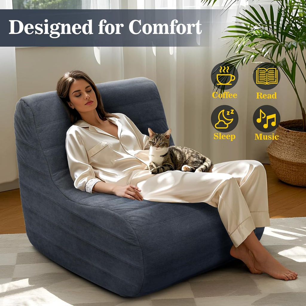 Bean Bag Chair, Fireside Bean Bags Lazy Sofa Sack, Big Beanbag Chair Floor Couch, Memory Foam Lounge Chair for Bedroom, Living Room, Office and Home (Gray)