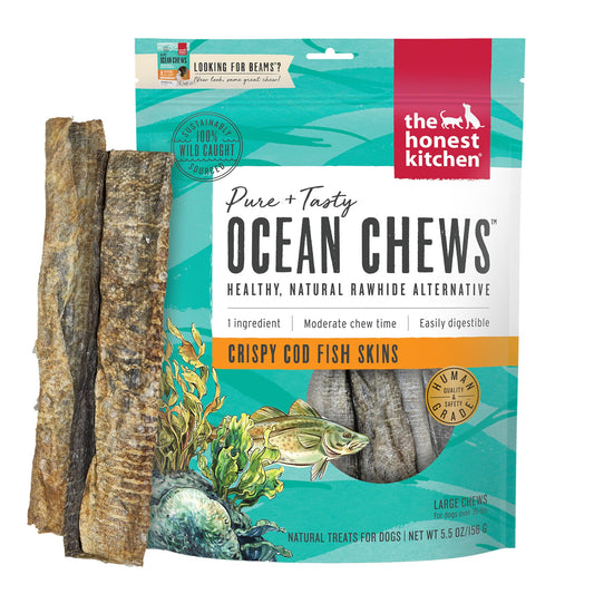 The Honest Kitchen Human Grade Ocean Chews Crispy Cod Fish Skins Dog Treats, 5.5 Ounces