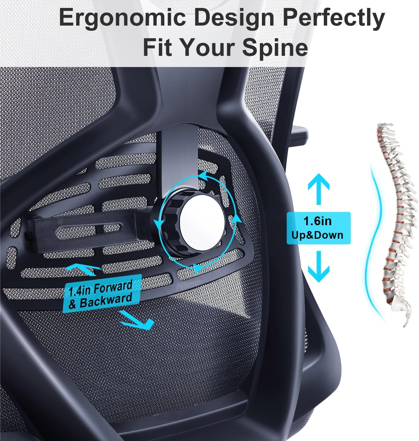 Ticova Ergonomic Office Chair - High Back Desk Chair with Adjustable Lumbar Support, Headrest & 3D Armrest