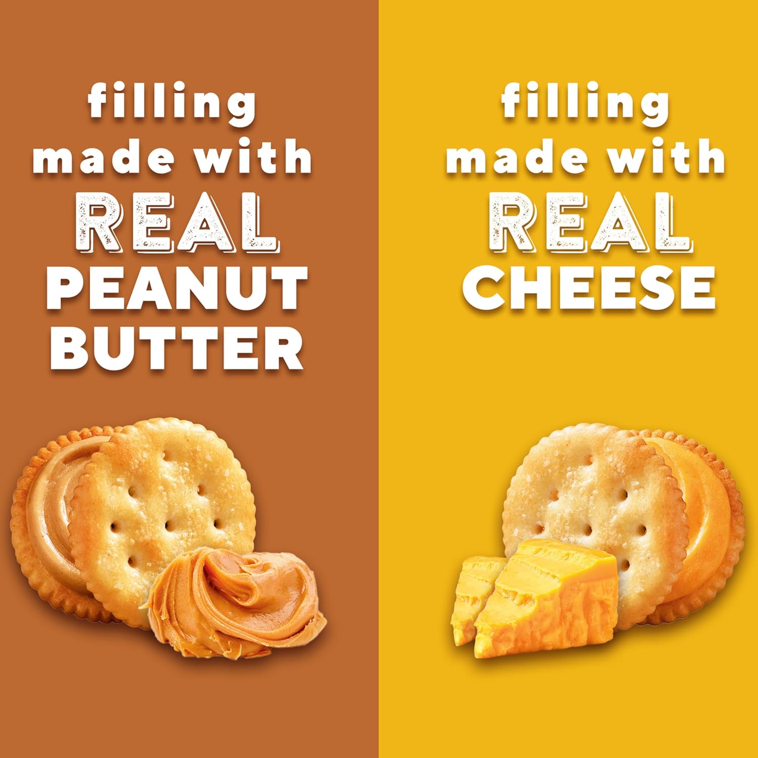 RITZ Peanut Butter and Cheese Sandwich Crackers Variety Pack, Lunch Snacks, 32 Snack Packs (6 Crackers Per Pack)