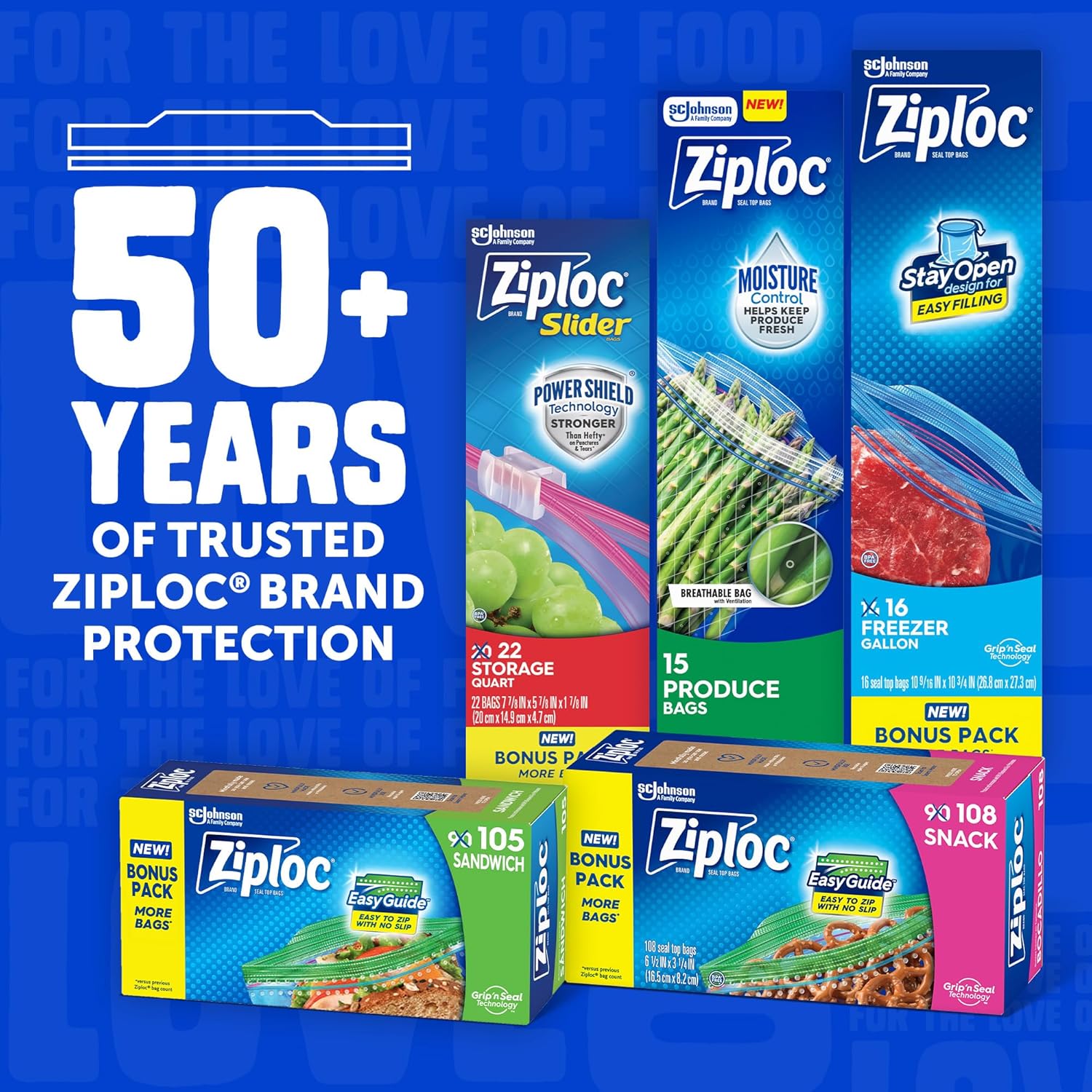 Ziploc Two Gallon Food Storage Freezer Bags, 30ct Total, Easy Open and Close, 10 Count, Pack of 3 (Packaging May Vary)