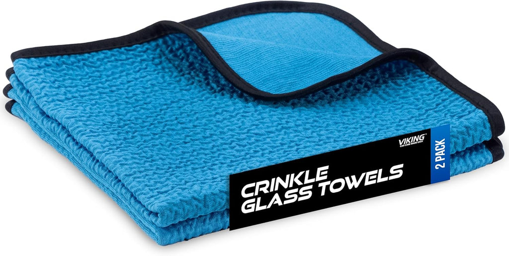VIKING Glass Microfiber Cleaning Cloth for Car and Home 2 Pack, Glass Towels for Mirror, and Picture Frames, and Car Detailing Kit, 16 inch x 16 inch, Blue