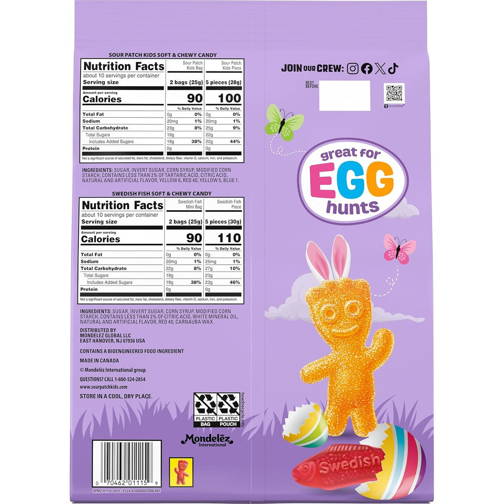 SOUR PATCH KIDS, SOUR PATCH KIDS Big Kids, SWEDISH FISH and SWEDISH FISH Mini Soft & Chewy Easter Candy Variety Pack, Bulk Candy, 140 Snack Packs