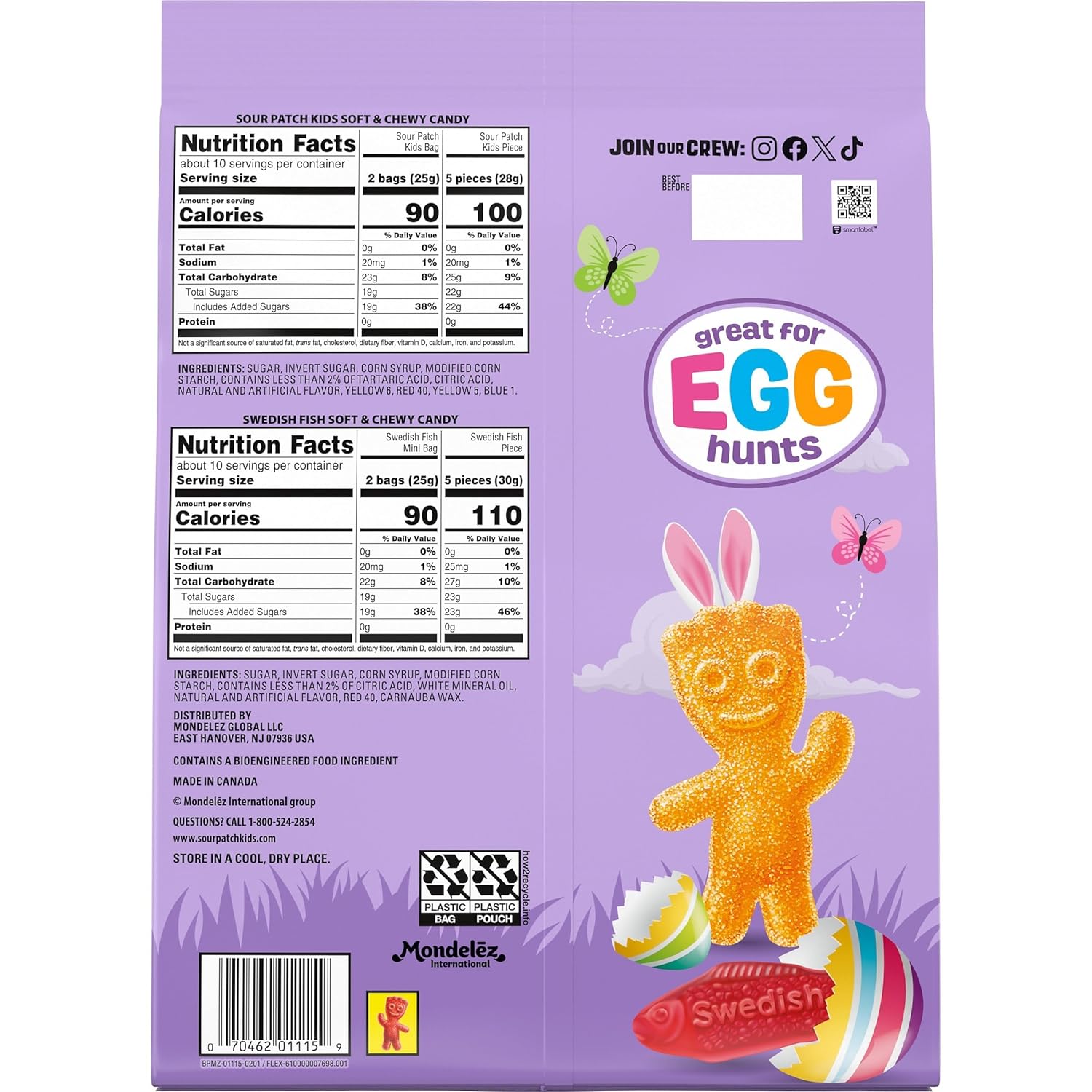 SOUR PATCH KIDS, SOUR PATCH KIDS Big Kids, SWEDISH FISH and SWEDISH FISH Mini Soft & Chewy Easter Candy Variety Pack, Bulk Candy, 140 Snack Packs