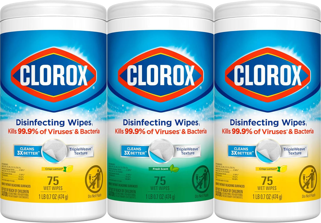 Clorox Disinfecting Cleaning Wipes Variety Pack, 75 Count Each, Pack of 3 (Package May Vary)