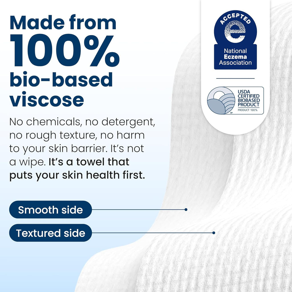 Clean Skin Club Clean Towels XL™, 100% USDA Biobased Face Towel, Disposable Face Towelette, Eczema Association Accepted, Makeup Remover Dry Wipes, Ultra Soft, 100 Ct, 2 Pack