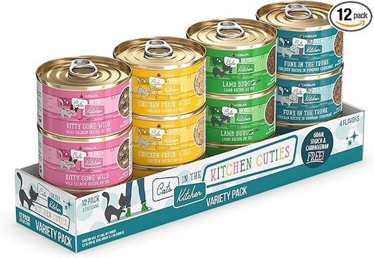 Weruva Cats in The Kitchen, Kitchen Cuties Variety Pack, Wet Cat Food, 3.2oz Can (Pack of 12)