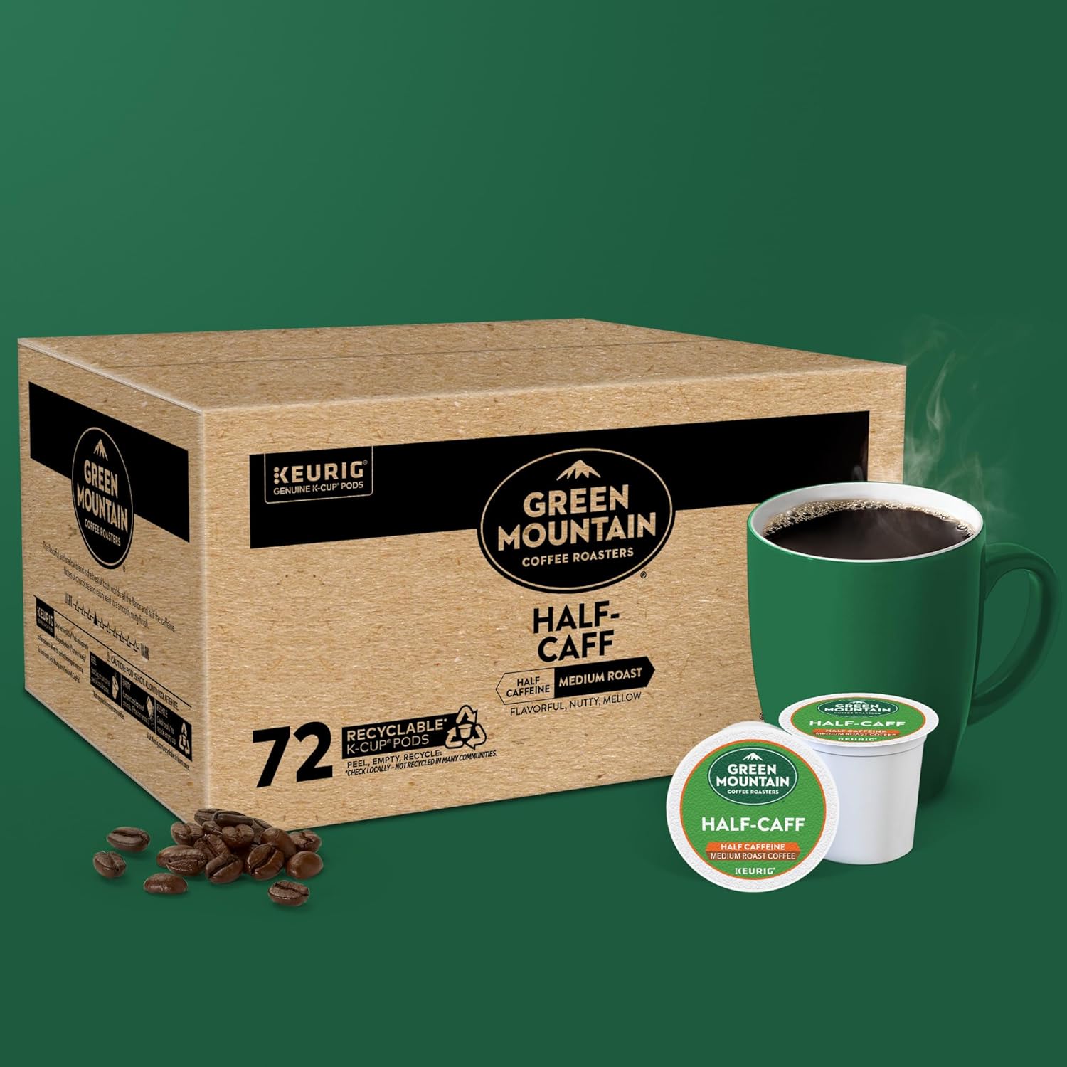 Green Mountain Coffee Roasters Half Caff Keurig Single-Serve K-Cup pods, Medium Roast Coffee, 72 Count