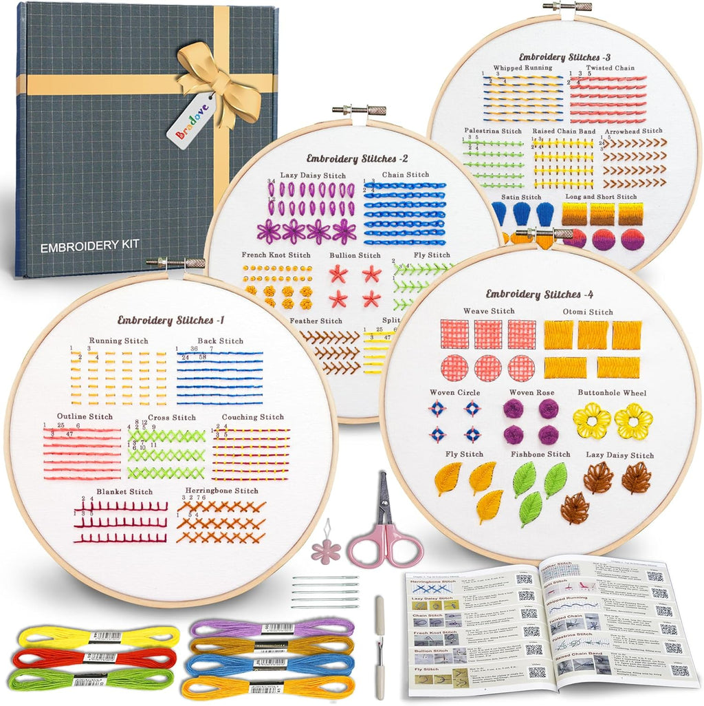 Bradove Classic Embroidery Stitches Practice Kit, Embroidery Kit for Beginners, Beginner Embroidery Kit for Adults, Hand Embroidery Kit for Kids, Stitches Kit