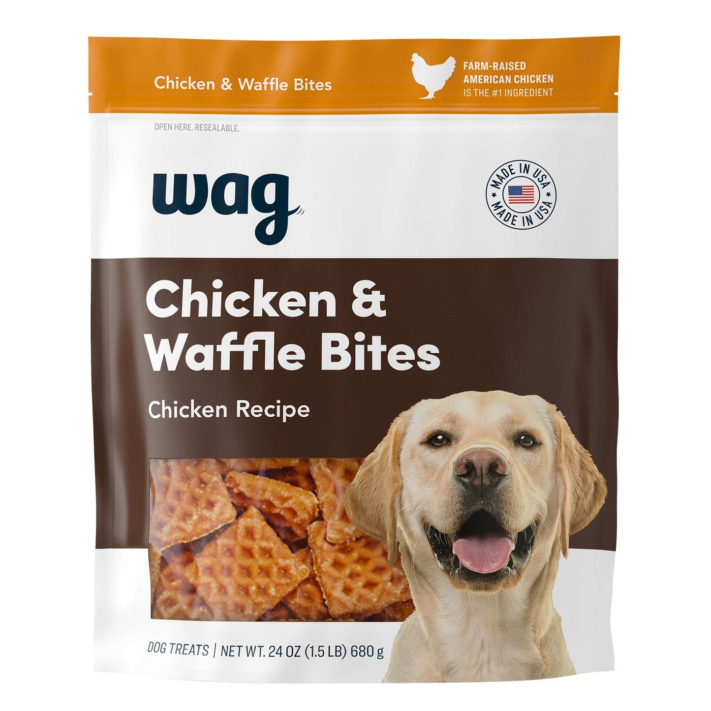 Brand - Wag Dog Treats, Chicken and Waffle Bites, 24 oz Resealable Pack of 1