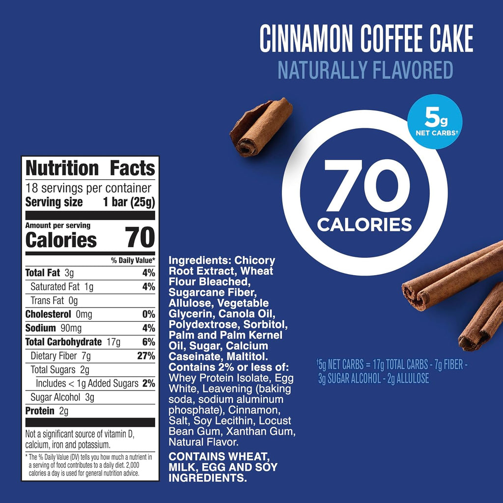 Fiber One 70 Calorie Soft Baked Bars, Cinnamon Coffee Cake, Mega Pack, 18 Ct, 16 oz