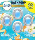 Febreze Bathroom Air Freshener, Odor-Fighting, Plug In Alternative, Air Fresheners for Home, Bathroom, & Kitchen, Closet Air Fresheners, Pet & Litter Box Odor Fighter, Refresh & Energize Scent, 4ct