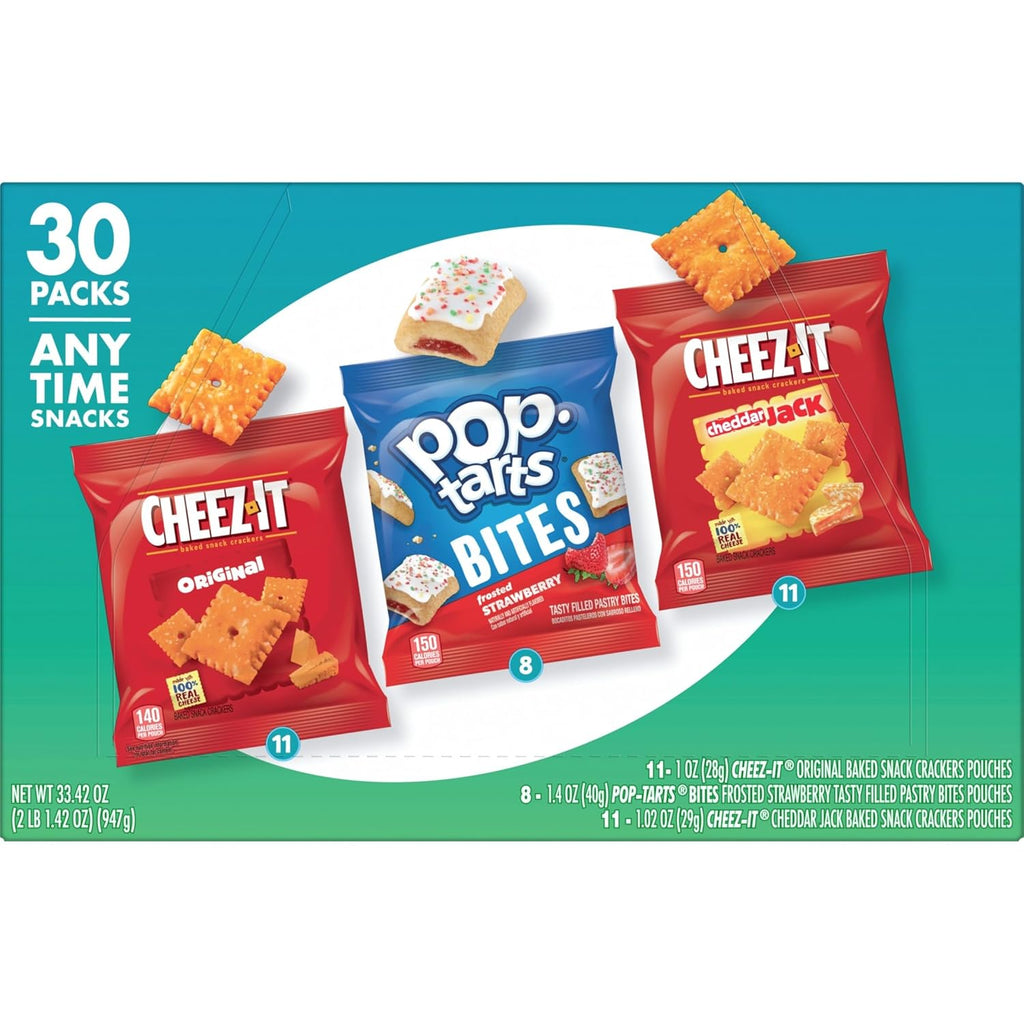 Cheez-It & Pop-Tarts Snacks, Grab 'N Go, Any Time Snacks Variety Pack, 33.42oz Box (30 Count)