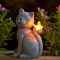 Cat Outdoor Statues for Garden with Solar Butterfly | IP65 Waterproof,Outside Decor, Yard Art Lawn Ornaments, Porch Patio Balcony Home House, Gifts for Mom Grandma Women