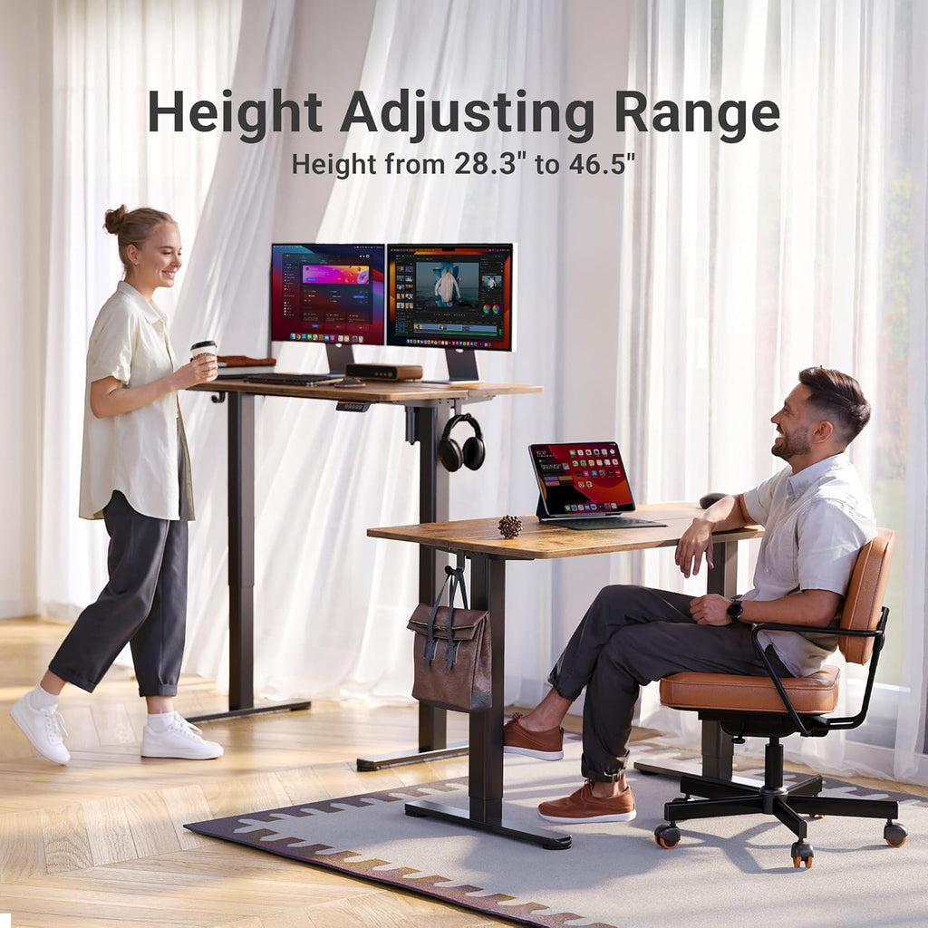 Claiks Electric Standing Desk, Adjustable Height Stand up Desk, 24x48 Inches Sit Stand Home Office Desk with Splice Board, Black Frame/Rustic Brown Top