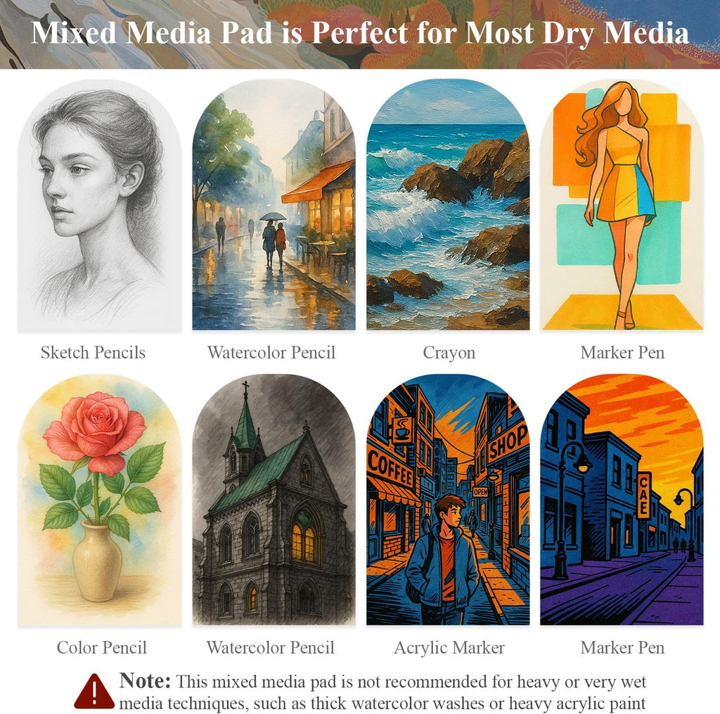 Mixed Media Sketchbook 9" x 12" - Multimedia Sketchbook Hardcover, Spiral Bound, 60 Sheets 98lb/160gsm Mixed Media Paper, Watercolor Sketch Books for Artist Supplies, Painting, Drawing & Art Supplies.