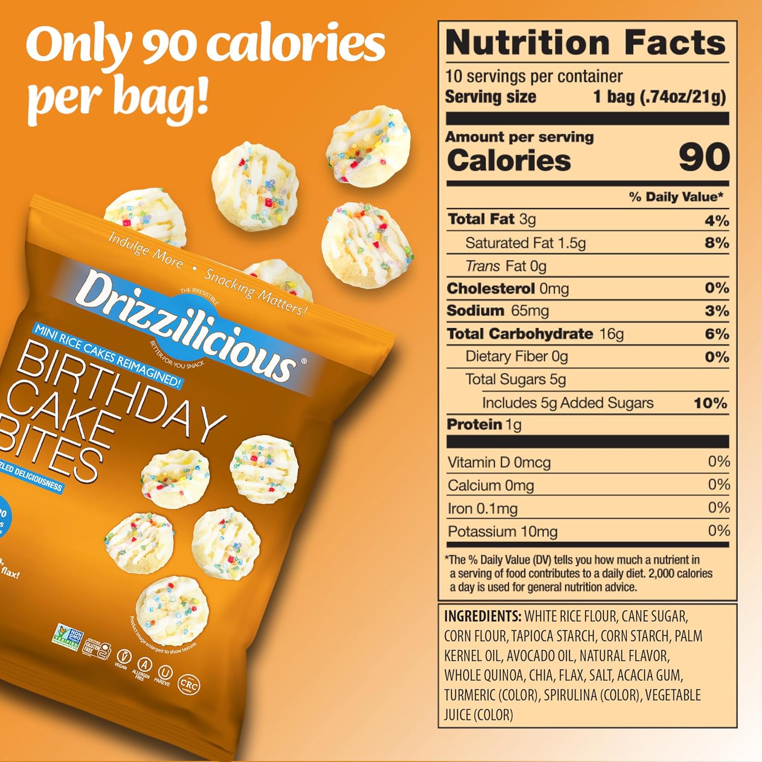 Drizzilicious Mini Rice Cakes Variety Pack - Rice Crisps, Healthy Snack for Adults and Kids, Flavored Rice Cakes, Vegan, Gluten Free, Allergen Free, Only 90 Calories Per Bag - 0.74 oz (Pack of 12)
