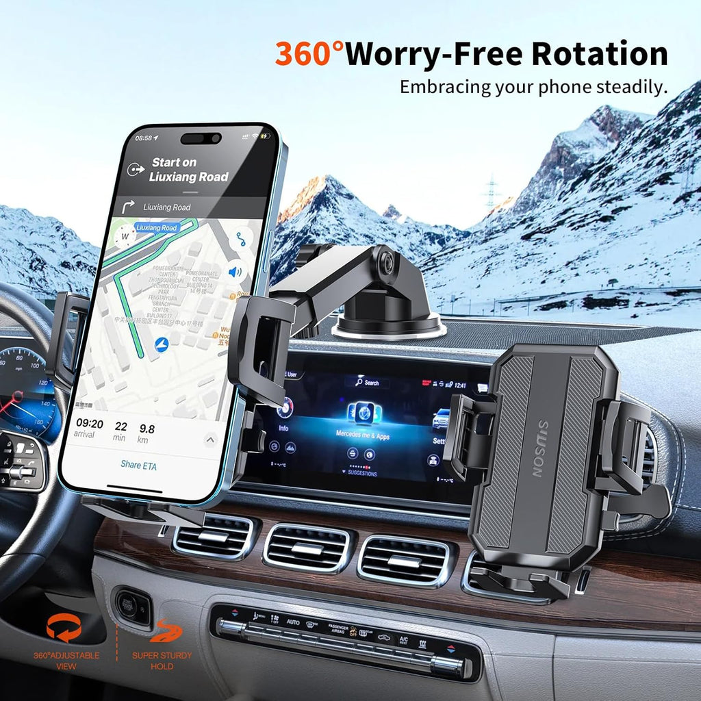 Upgraded 3-in-1 Car Phone Holder Mount [Powerful Suction] Phone Mount for Car Dashboard Air Vent Windshield,for All iPhone Android Phone (Black)