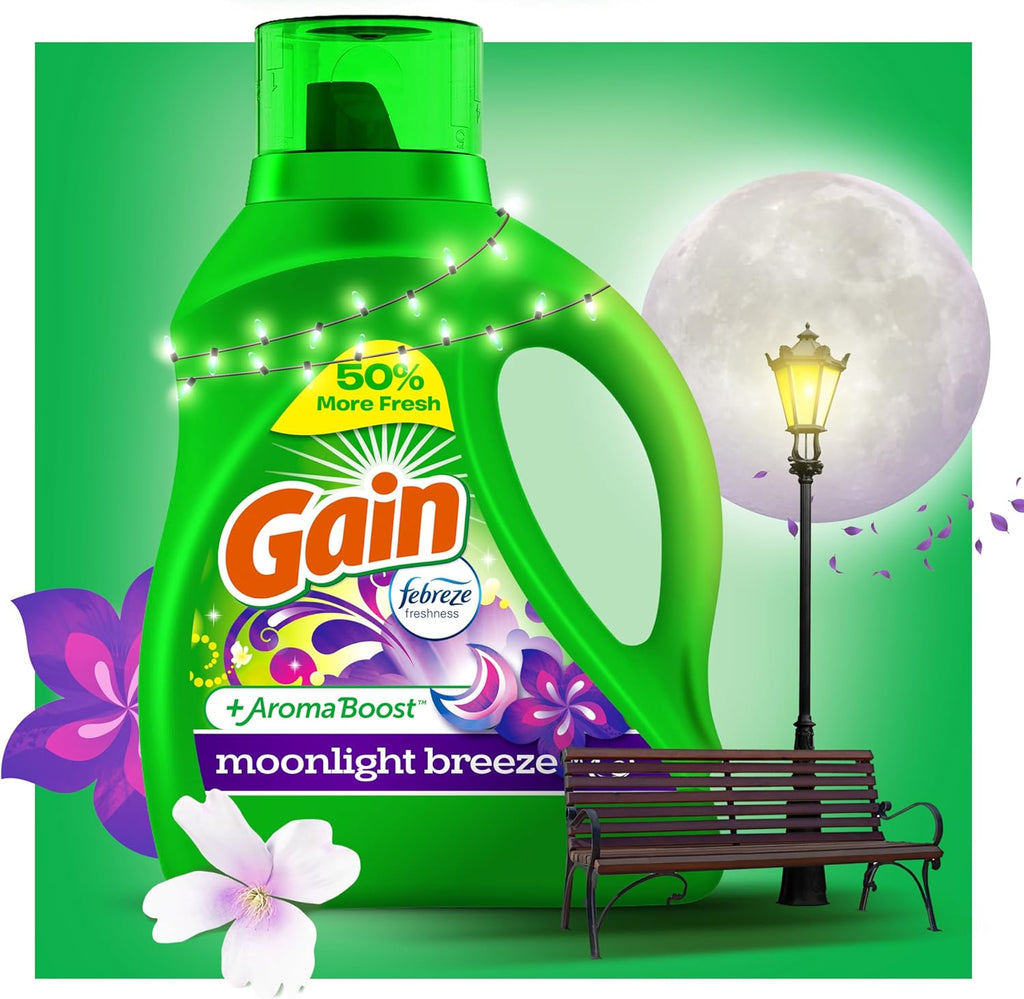 Gain Liquid Laundry Detergent, Moonlight Breeze Scent, 65 fl oz x 2, 45 x 2 loads, Freshness + Odor Fighting, High Efficiency Washing Machine Liquid Cleaning Soap