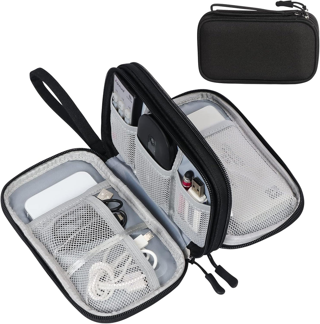 FYY Electronic Organizer, Travel Cable Organizer Bag Pouch Electronic Accessories Carry Case Portable Waterproof Double Layers All-in-One Storage Bag for Cable, Cord, Charger, Phone, Earphone Coffee