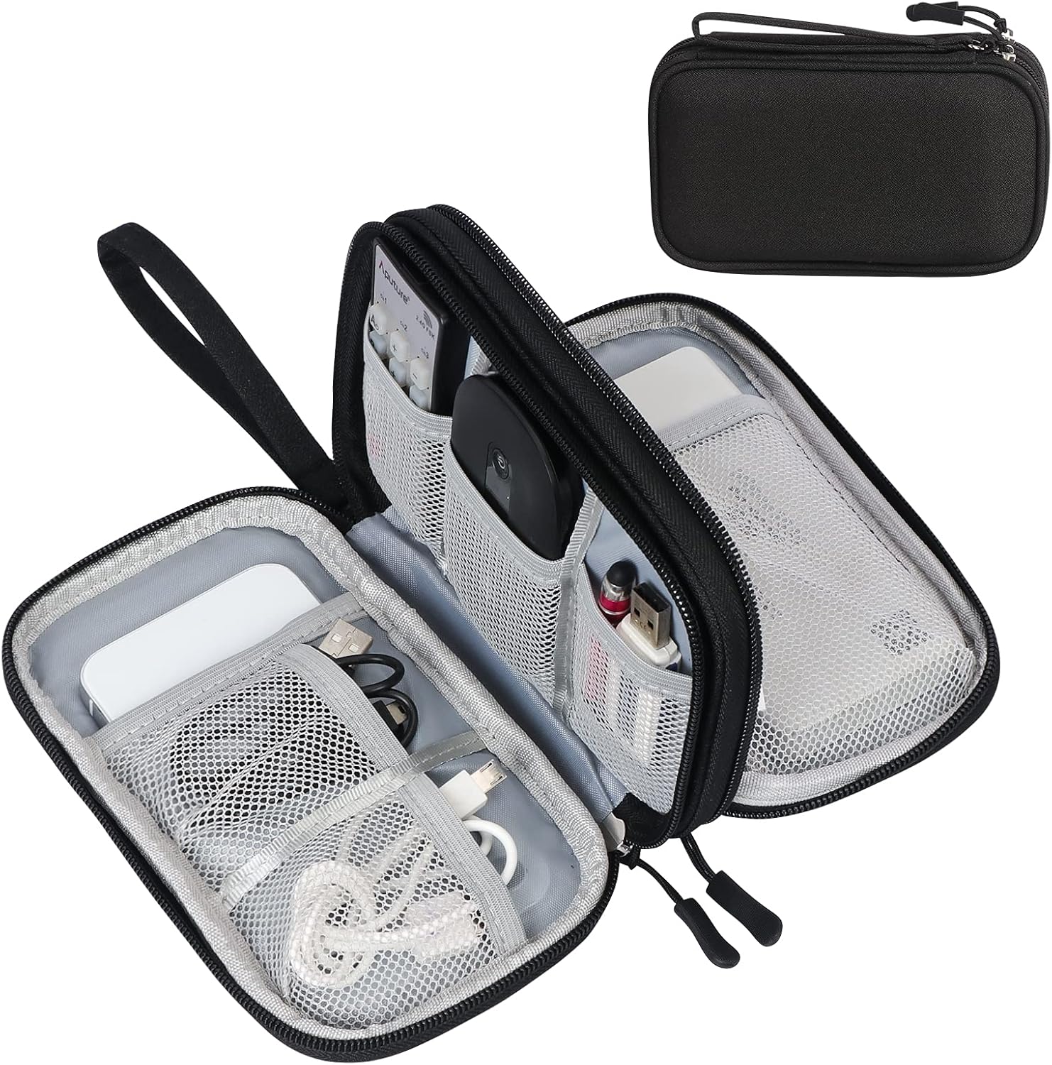 FYY Electronic Organizer, Travel Cable Organizer Bag Pouch Electronic Accessories Carry Case Portable Waterproof Double Layers All-in-One Storage Bag for Cable, Cord, Charger, Phone, Earphone Coffee