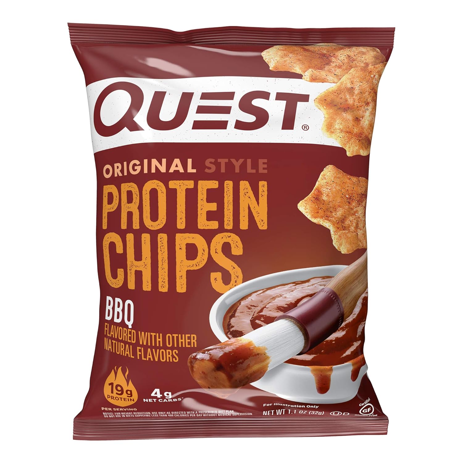 Quest Nutrition BBQ Protein Chips, 19g Protein, 4g Net Carb, Gluten Free, 1.1 oz (Pack of 12)