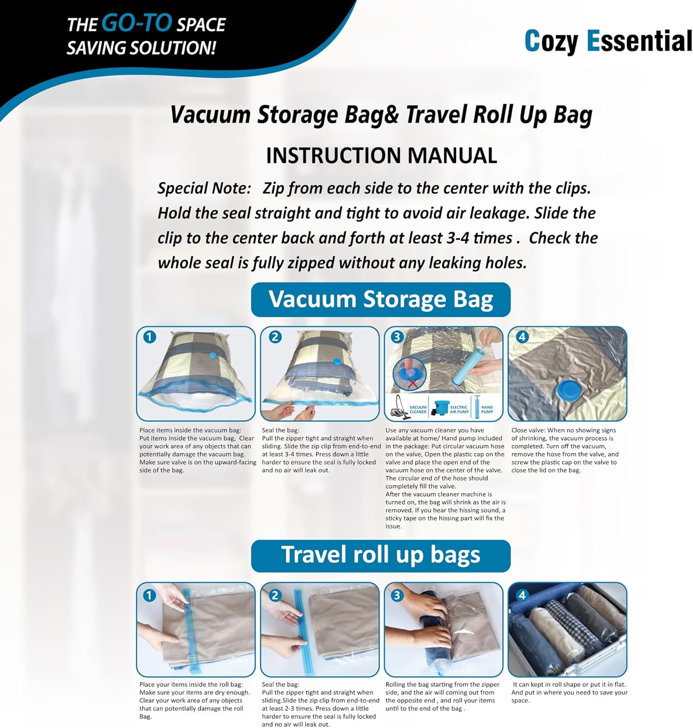 20-Pack Vacuum Storage Bags with Hand Pump – Space Saver Bags for Comforters, Blankets & Clothes
