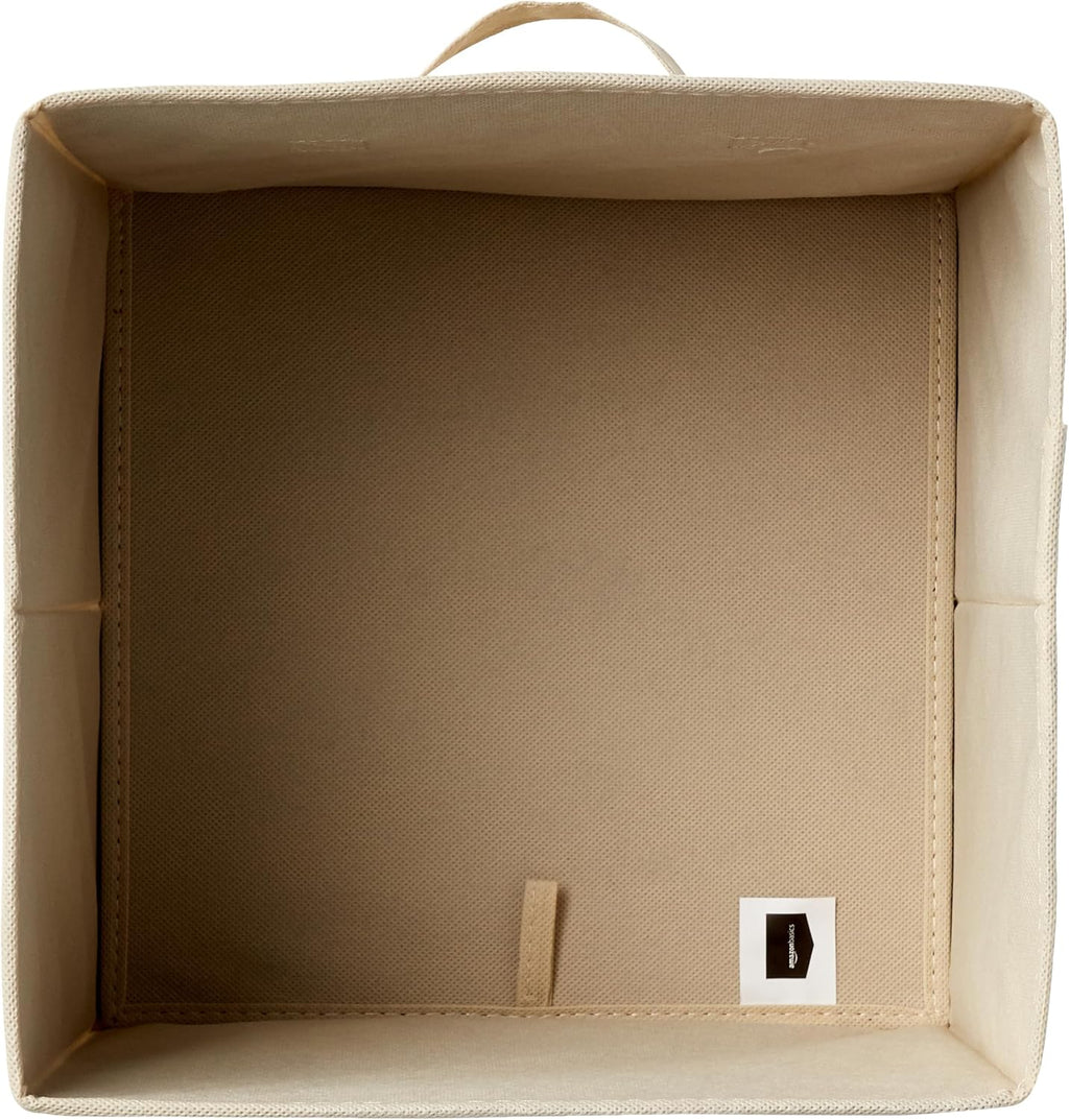 Collapsible Fabric Storage Cubes Organizer with Handles, Sturdy, Beige, 10.5-x-10.5-x-11-inch, Pack of 6