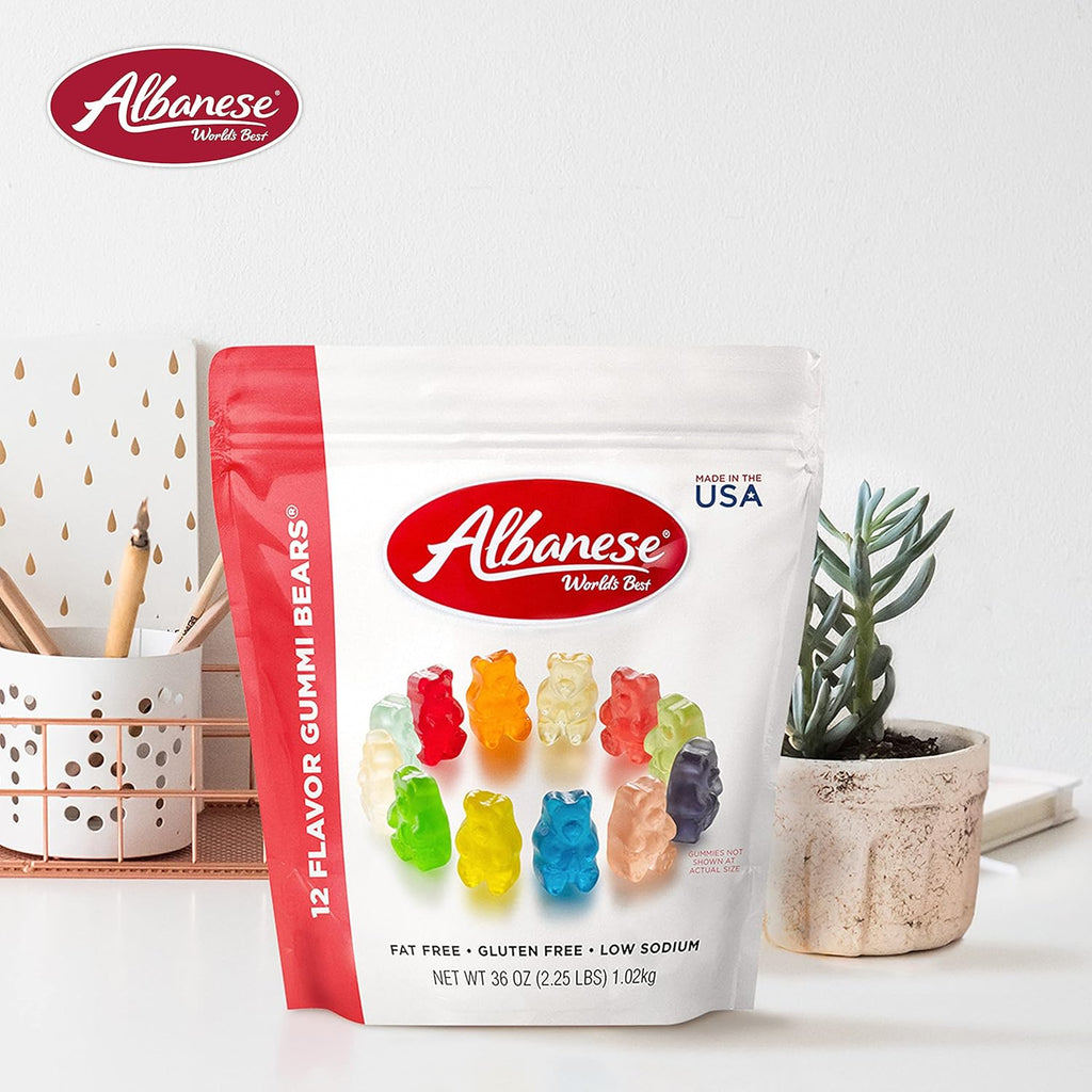 Albanese World's Best 12 Flavor Gummi Bears, 36oz Bag of Candy, Soft & Chewy Candy Snacks, Fruity Flavor Assortment