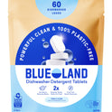 BLUELAND 100% Plastic-Free Dishwasher Detergent Tablets, 60 Count, Free & Clear, Eco-Friendly Dishwashing Pods, Natural, USDA Certified biobased