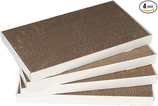Basics Corrugated Cardboard Cat Scratcher, Scratching Board, Reversible, 17.4" x 10", White, 4-Pack