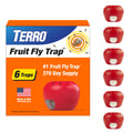 TERRO Fruit Fly Trap, 6-Pack Indoor Fly Traps with 270 Days Lure Supply | Apple-Shaped Design for Kitchen Counters, Fruit Bowls, Trash Cans, Food-Based Lure, Indoor Pest Control, Fruit Fly Killer