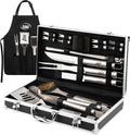 Kaluns Grilling Accessories, Gifts for Men Christmas Grilling Gifts for Dad, Heavy Duty Stainless Steel BBQ Grill Tools Set for Outdoor Grill with Aluminum Case and Apron, Birthday Gifts for Men Dad