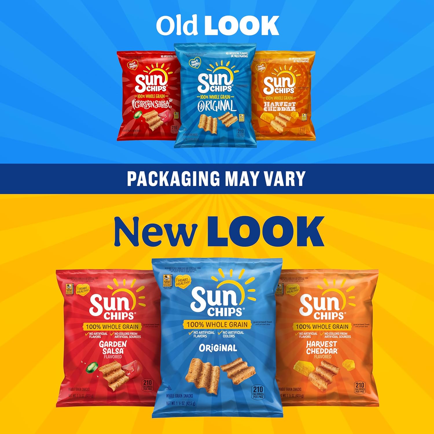 SunChips 100% Whole Grain Chips, Variety Pack, 1 oz Bags, Pack of 40, No Artificial Flavors, No Colors from Artificial Sources