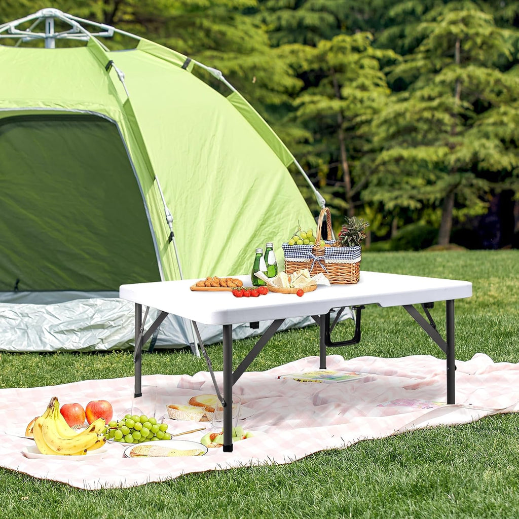 34" Square Folding Card Table, Fold-in-Half Utility Dining Portable Table Heavy Duty HDPE White Plastic Foldable with Carrying Handle Indoor Outdoor for Picnic, Camping, Party