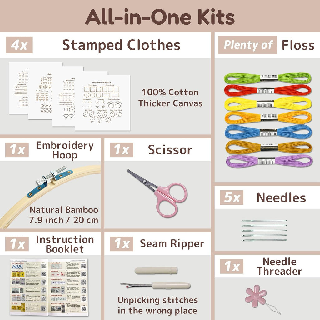 Bradove Classic Embroidery Stitches Practice Kit, Embroidery Kit for Beginners, Beginner Embroidery Kit for Adults, Hand Embroidery Kit for Kids, Stitches Kit