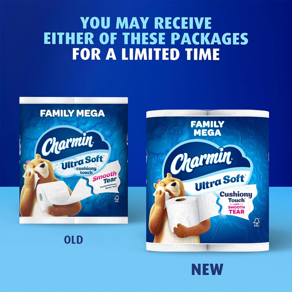 Charmin Ultra Soft Cushiony Touch Toilet Paper, 24 Family Mega Rolls = 123 Regular Rolls