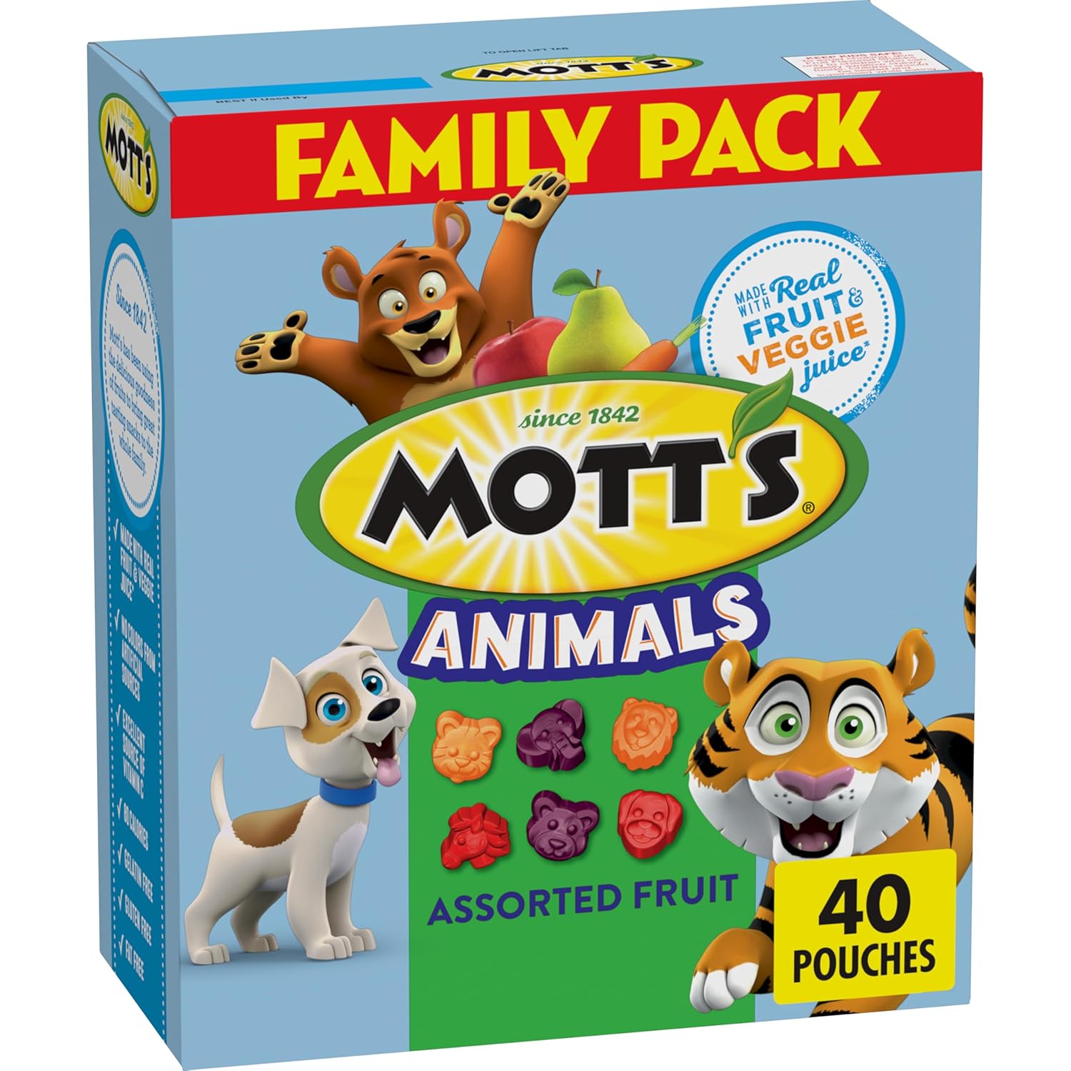 Mott's Animals Assorted Fruit Flavored Snacks, Valentine's Day, Gluten Free, Family Pack, 40 Ct, 32 oz