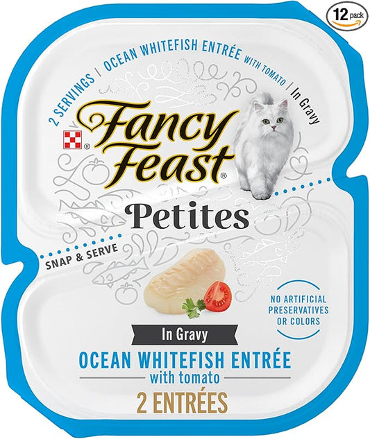Purina Fancy Feast Petites Ocean Whitefish Entree With Tomato in Gravy Gourmet Wet Cat Food - (Pack of 12) 2.8 oz. Tubs