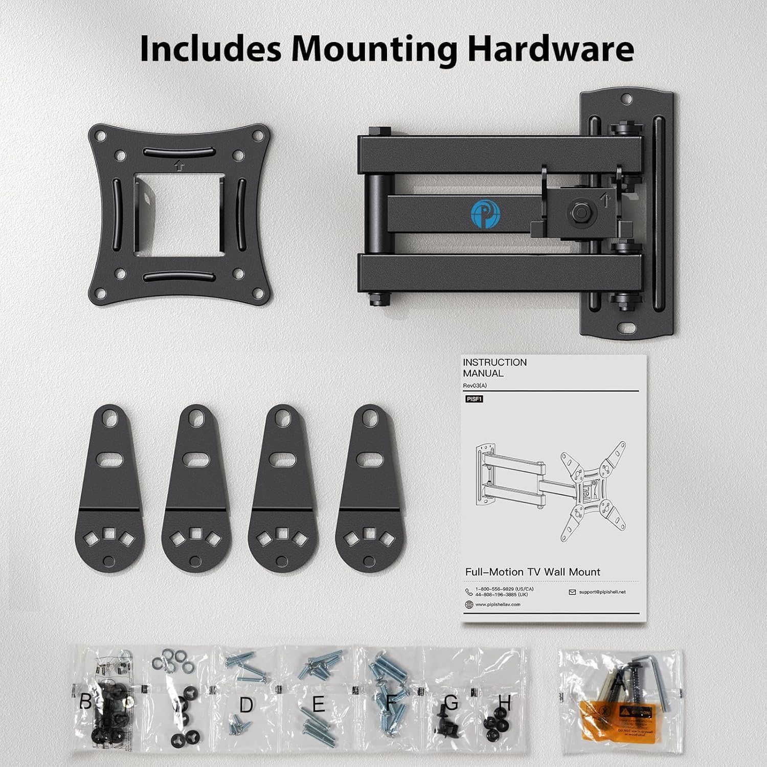 Pipishell Full Motion TV Wall Mount for Echo Show 21/15 and 13-42 Inch Flat Curved Screen TVs & Monitors, Max VESA 200x200mm up to 44lbs, TV Mount Wall Bracket with Rotation Swivel Tilt Extension