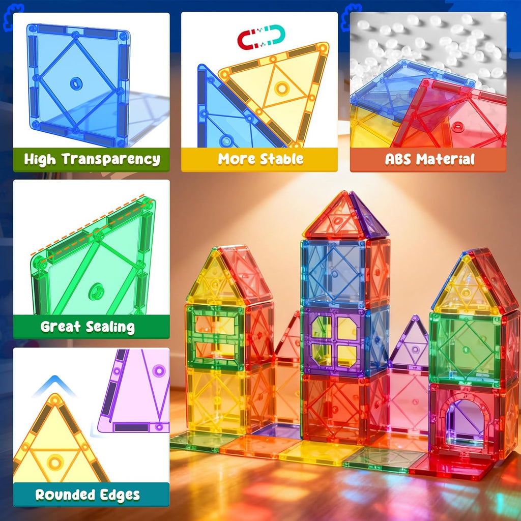 Soyee Magnetic Tiles Toddler Toys Magnetic Building Blocks for Kids Ages 3-12 STEM Educational Toys for Girls & Boys Sensory Play for Preschool Learning Birthday Toddler Xmas Gifts