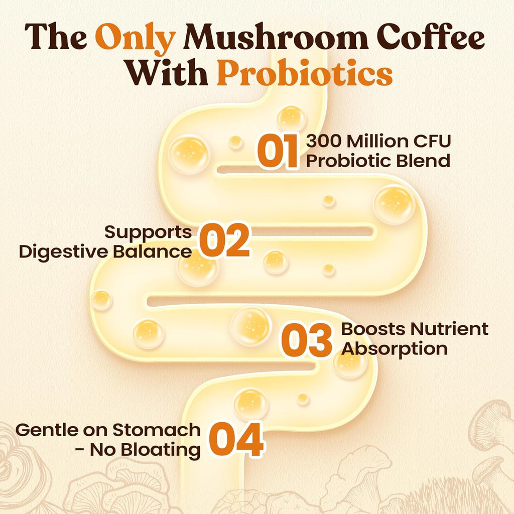 Venture Pal 48000mg Mushroom Coffee with 12 Adaptogenic Mushrooms, Lion's Mane, Cordyceps, Turkey tail, Reishi, Ashwagandha & Probiotics, Instant Coffee for Focus, Digestion & Immunity, 40 Servings