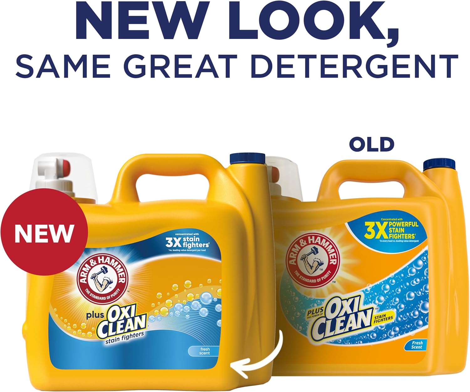 ARM & HAMMER Plus OxiClean Stain Fighters Liquid Laundry Detergent, Fresh Scent, 166.5 fl oz, 128 Loads